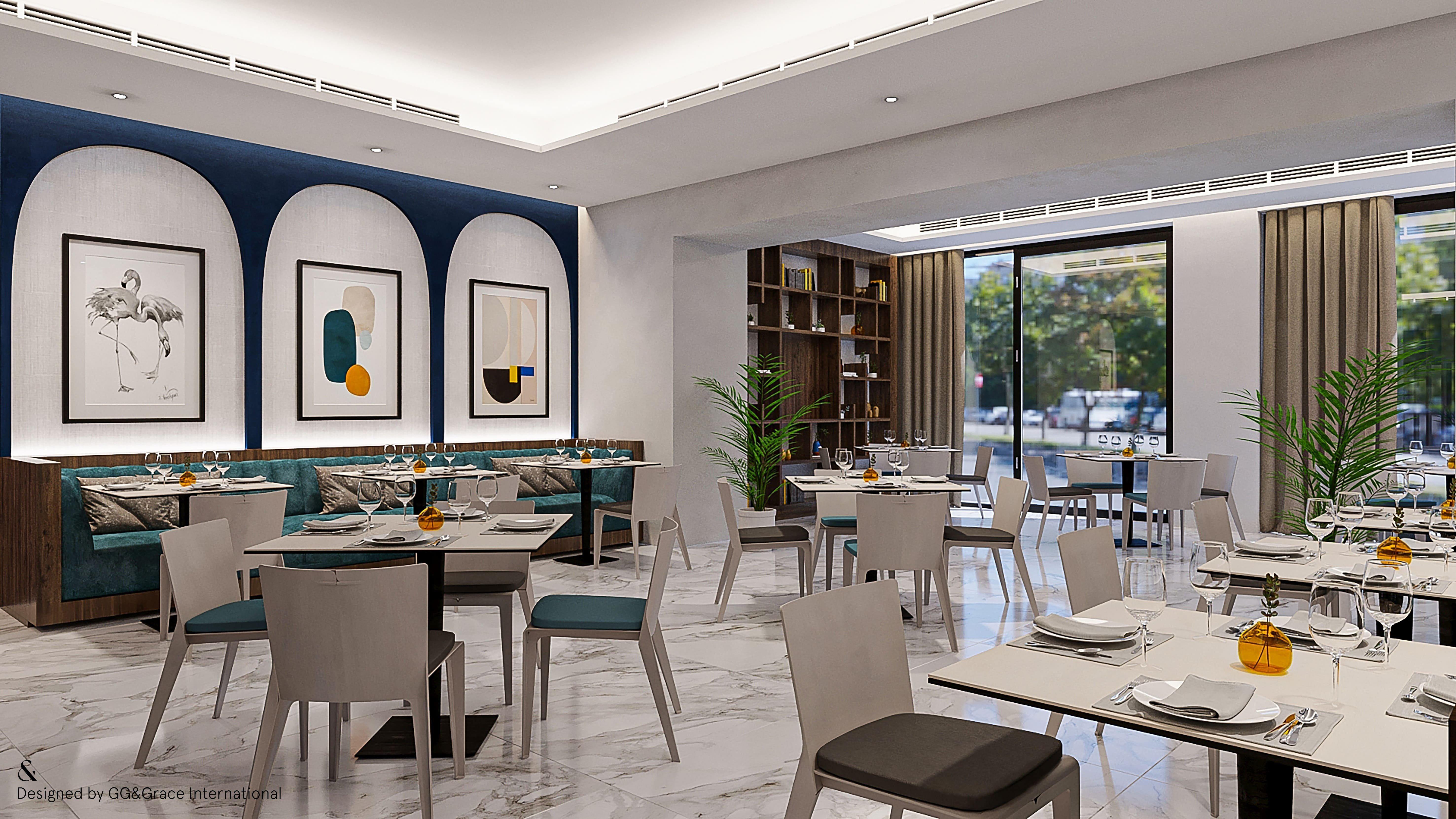 Voco Doha West Bay Suites By Ihg Exterior foto 3D rendering of a restaurant